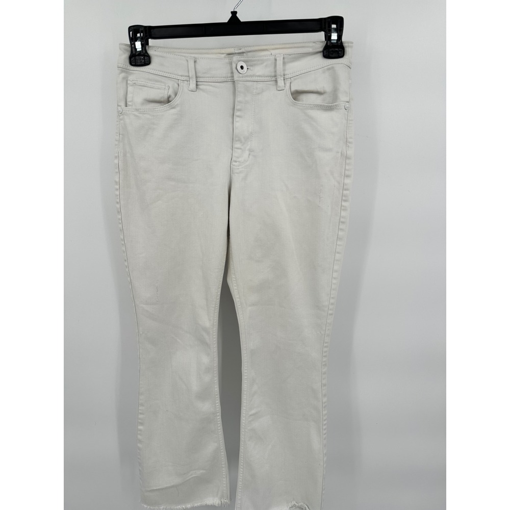 J.Jill Denim Off White Cropped Flare Jeans Frayed Hem Comfort Casual Style - Picture 1 of 7